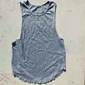 Men's YoungLA Tank Top Shirt Gray Spell-Out Logo L Active Gym Breath Drop Cut